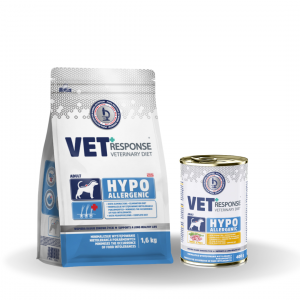 Vet Response dry dog food Veterinary Diet Hypoallergenic - sausā barība suņiem 1,6kg + Hypoallergenic - konservs suņiem 400gr (DĀVANĀ)